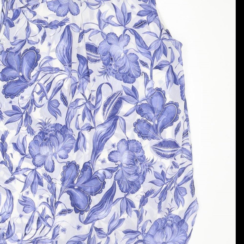 H&M Womens Blue Floral Polyester Basic Blouse Size 12 Collared