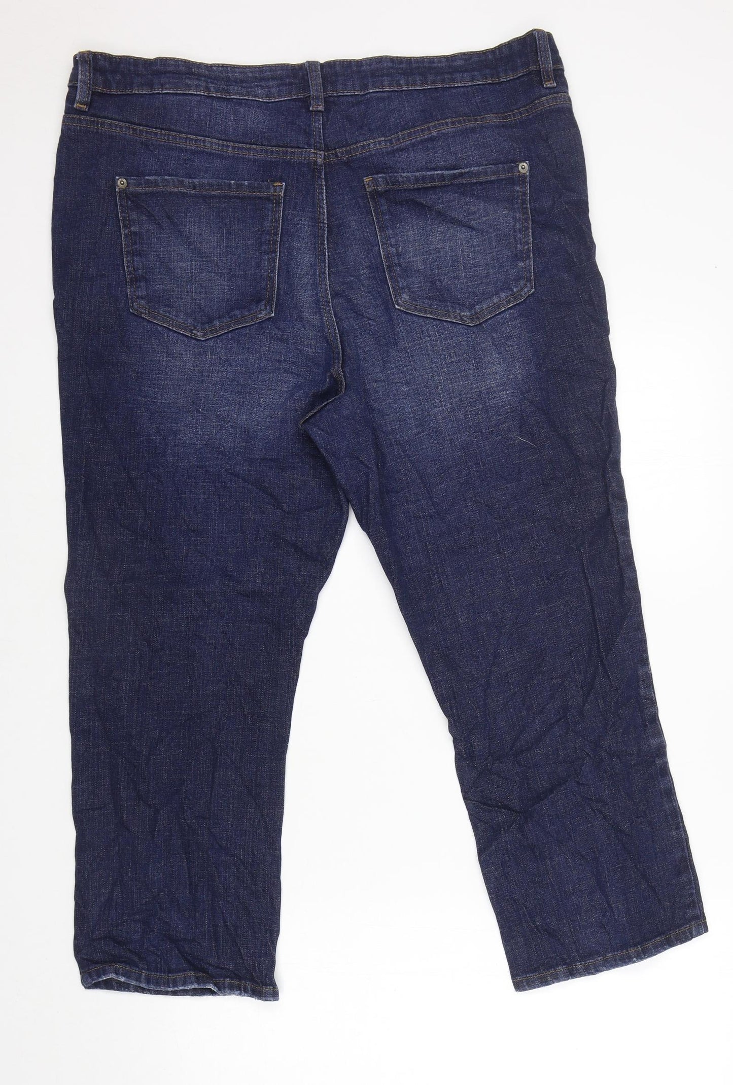 Marks and Spencer Womens Blue Cotton Cropped Jeans Size 18 L22 in Regular Zip