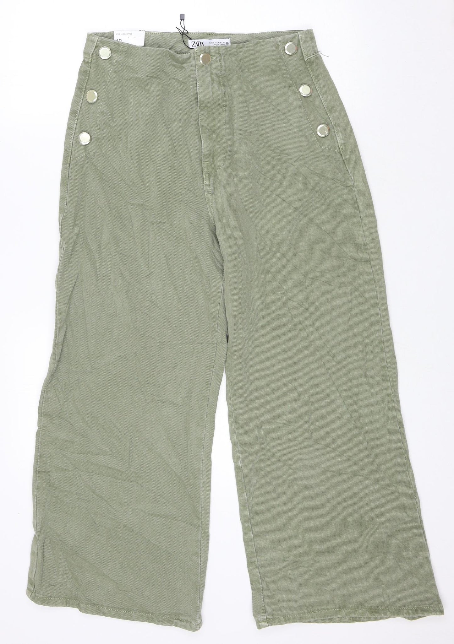 H&M Womens Green 100% Cotton Cropped Jeans Size 12 L24 in Regular Zip