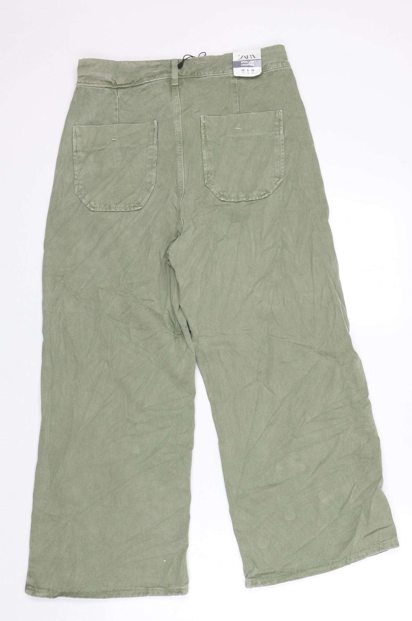H&M Womens Green 100% Cotton Cropped Jeans Size 12 L24 in Regular Zip