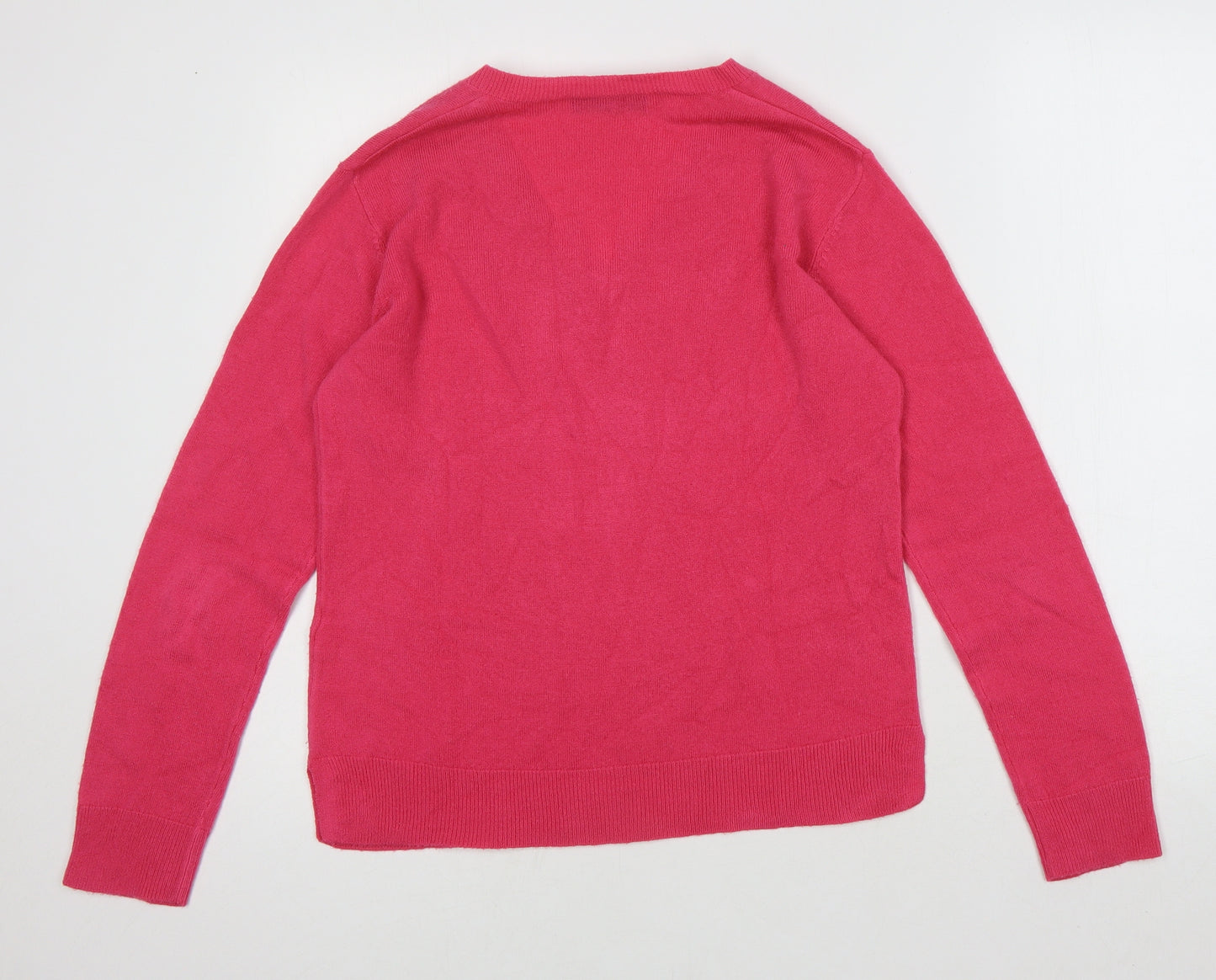 Marks and Spencer Womens Pink V-Neck Acrylic Pullover Jumper Size 12