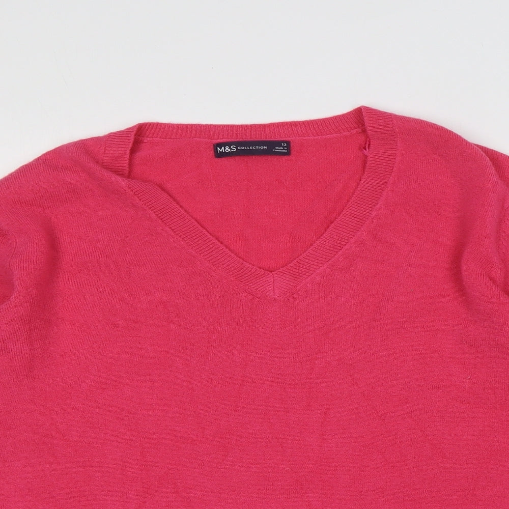 Marks and Spencer Womens Pink V-Neck Acrylic Pullover Jumper Size 12