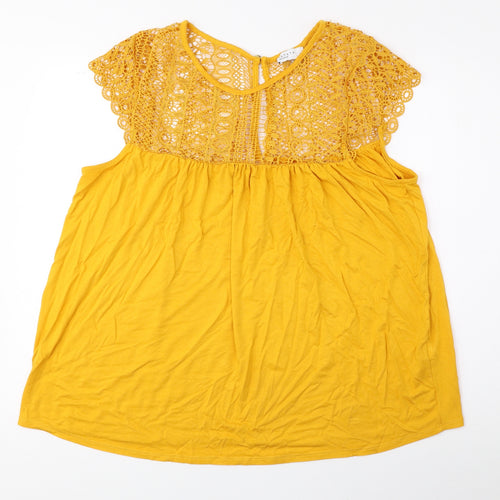 Papaya Womens Yellow Viscose Basic Blouse Size 18 Round Neck - Lace Detail