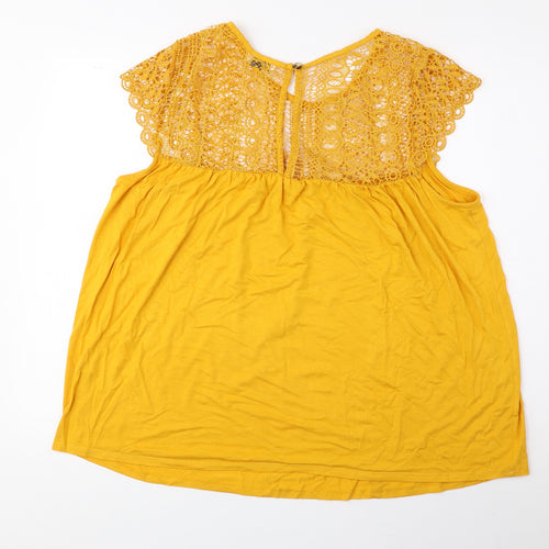 Papaya Womens Yellow Viscose Basic Blouse Size 18 Round Neck - Lace Detail