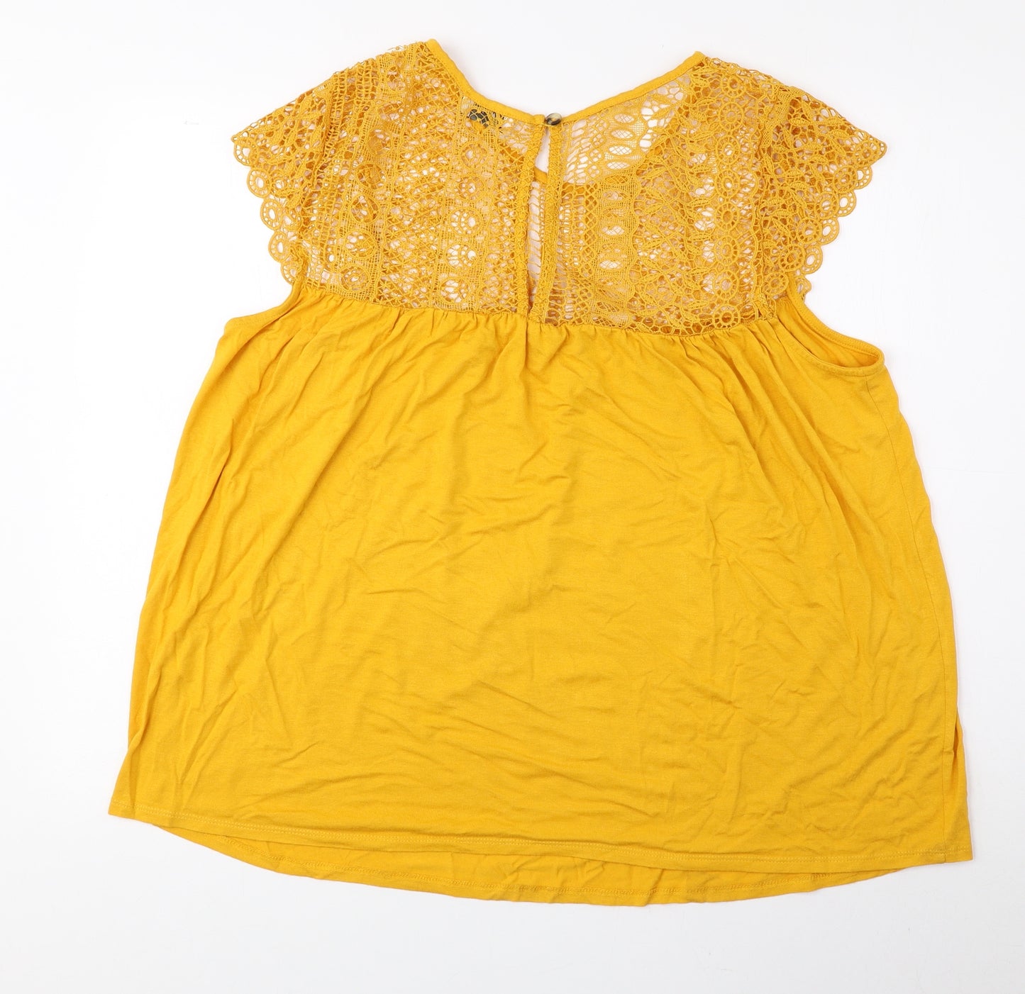 Papaya Womens Yellow Viscose Basic Blouse Size 18 Round Neck - Lace Detail