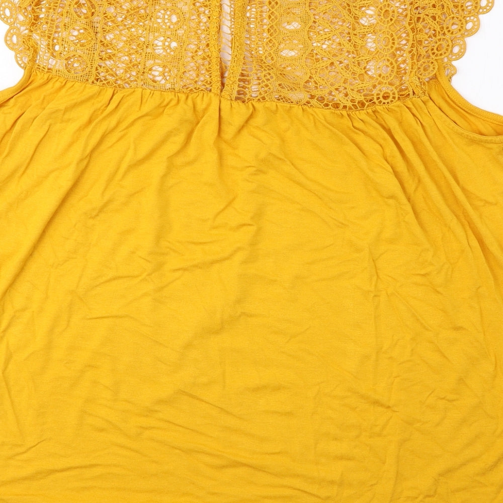 Papaya Womens Yellow Viscose Basic Blouse Size 18 Round Neck - Lace Detail