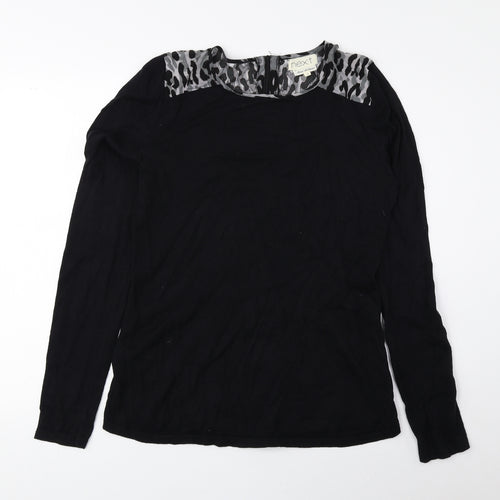 NEXT Womens Black Animal Print Cotton Basic Blouse Size 10 Round Neck - Cheetah Print