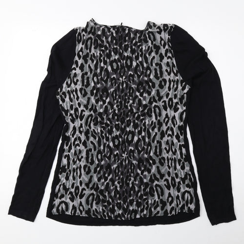 NEXT Womens Black Animal Print Cotton Basic Blouse Size 10 Round Neck - Cheetah Print