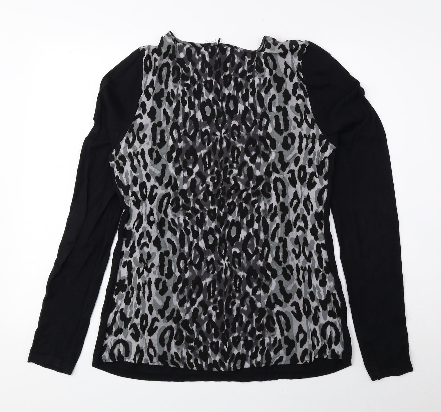 NEXT Womens Black Animal Print Cotton Basic Blouse Size 10 Round Neck - Cheetah Print