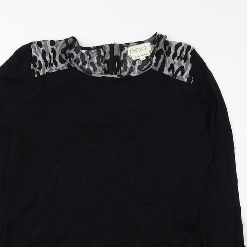 NEXT Womens Black Animal Print Cotton Basic Blouse Size 10 Round Neck - Cheetah Print