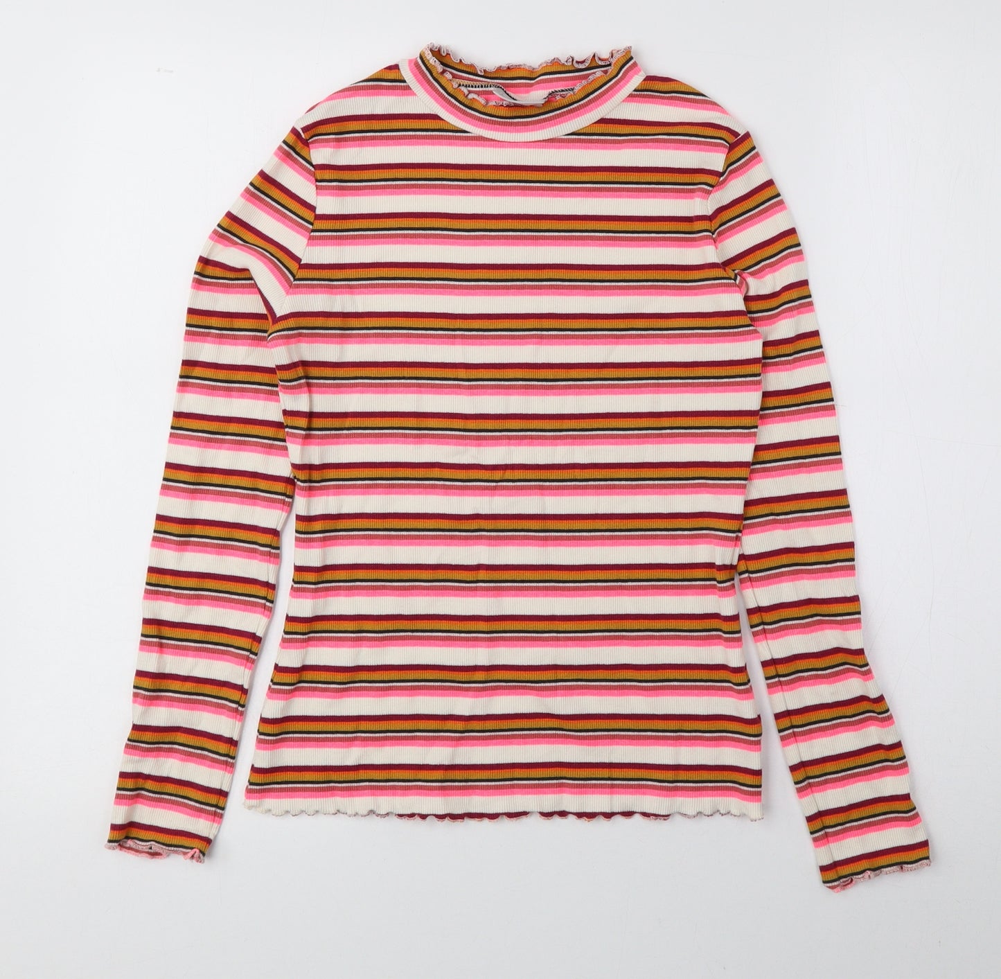 Matalan Girls Multicoloured Round Neck Striped Cotton Pullover Jumper Size 13 Years Pullover