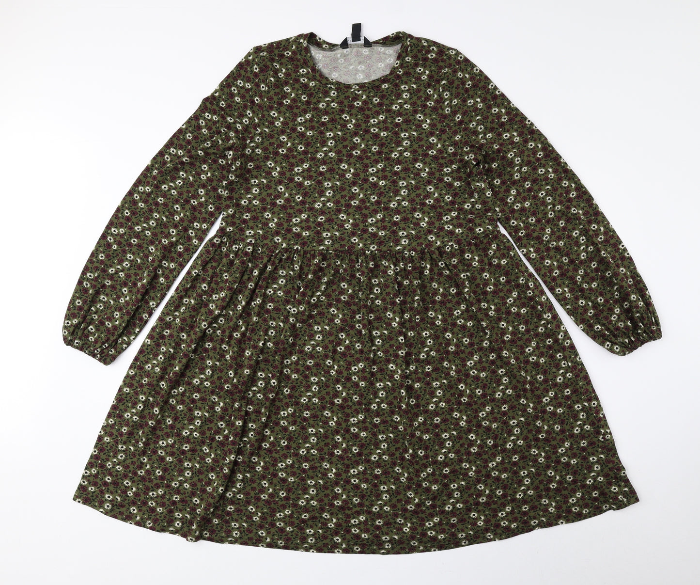 New Look Womens Green Floral Polyester A-Line Size 10 Round Neck Pullover