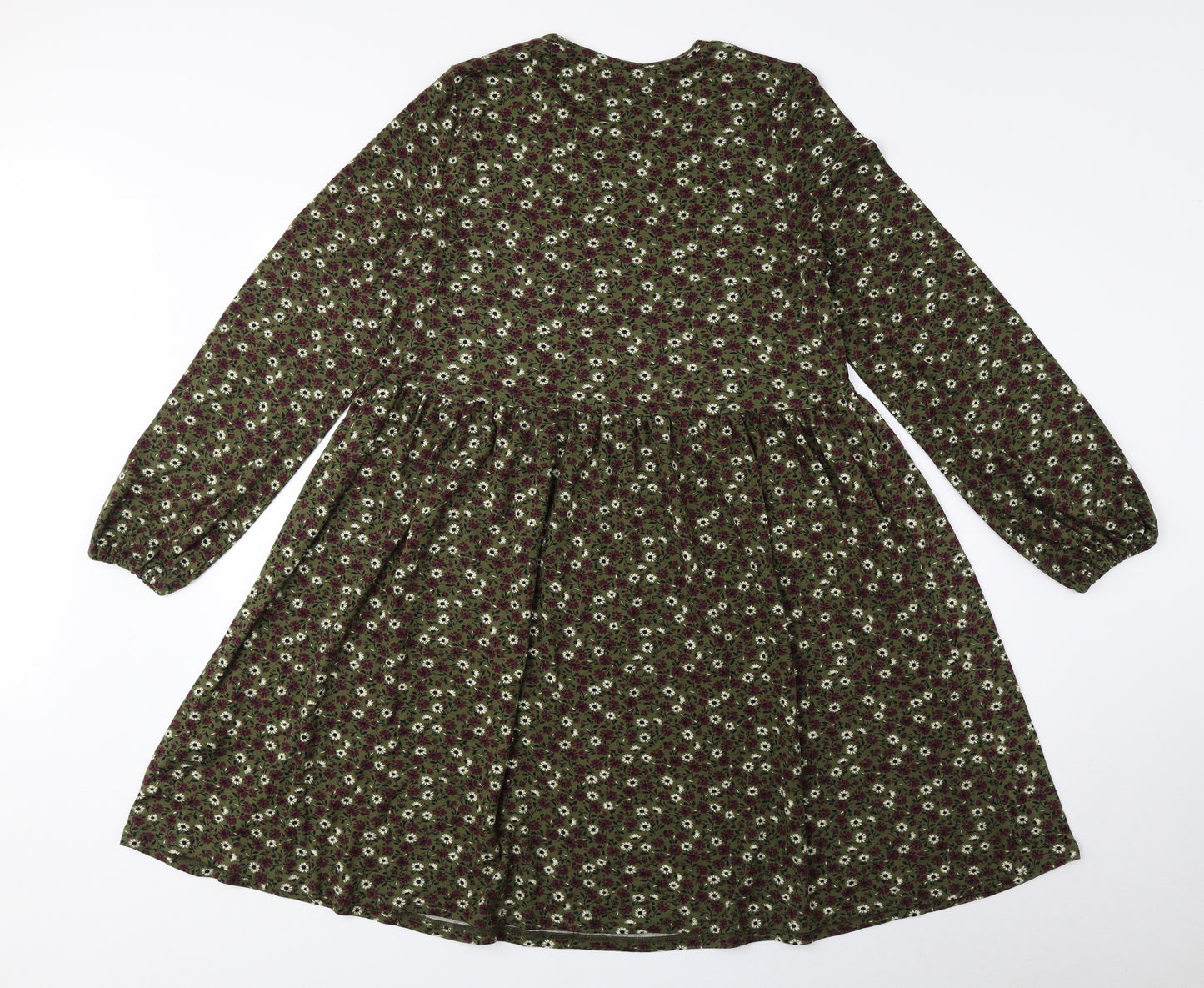 New Look Womens Green Floral Polyester A-Line Size 10 Round Neck Pullover