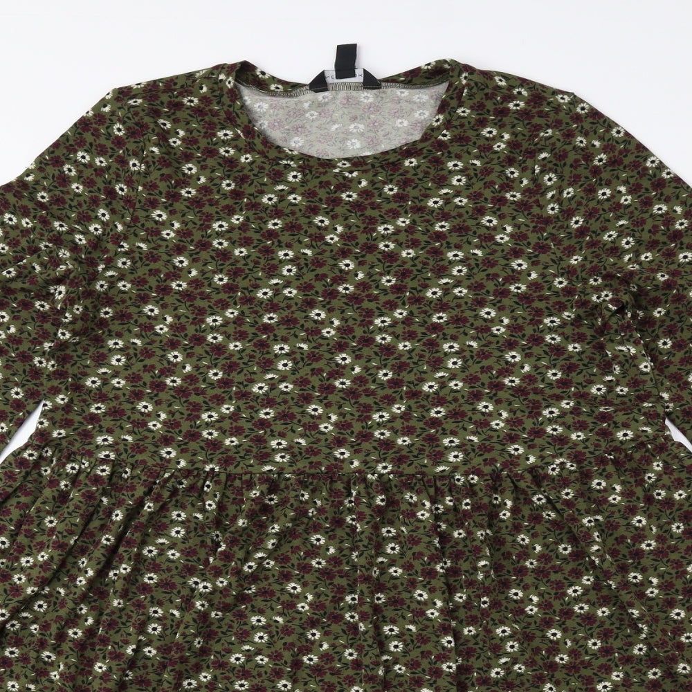 New Look Womens Green Floral Polyester A-Line Size 10 Round Neck Pullover