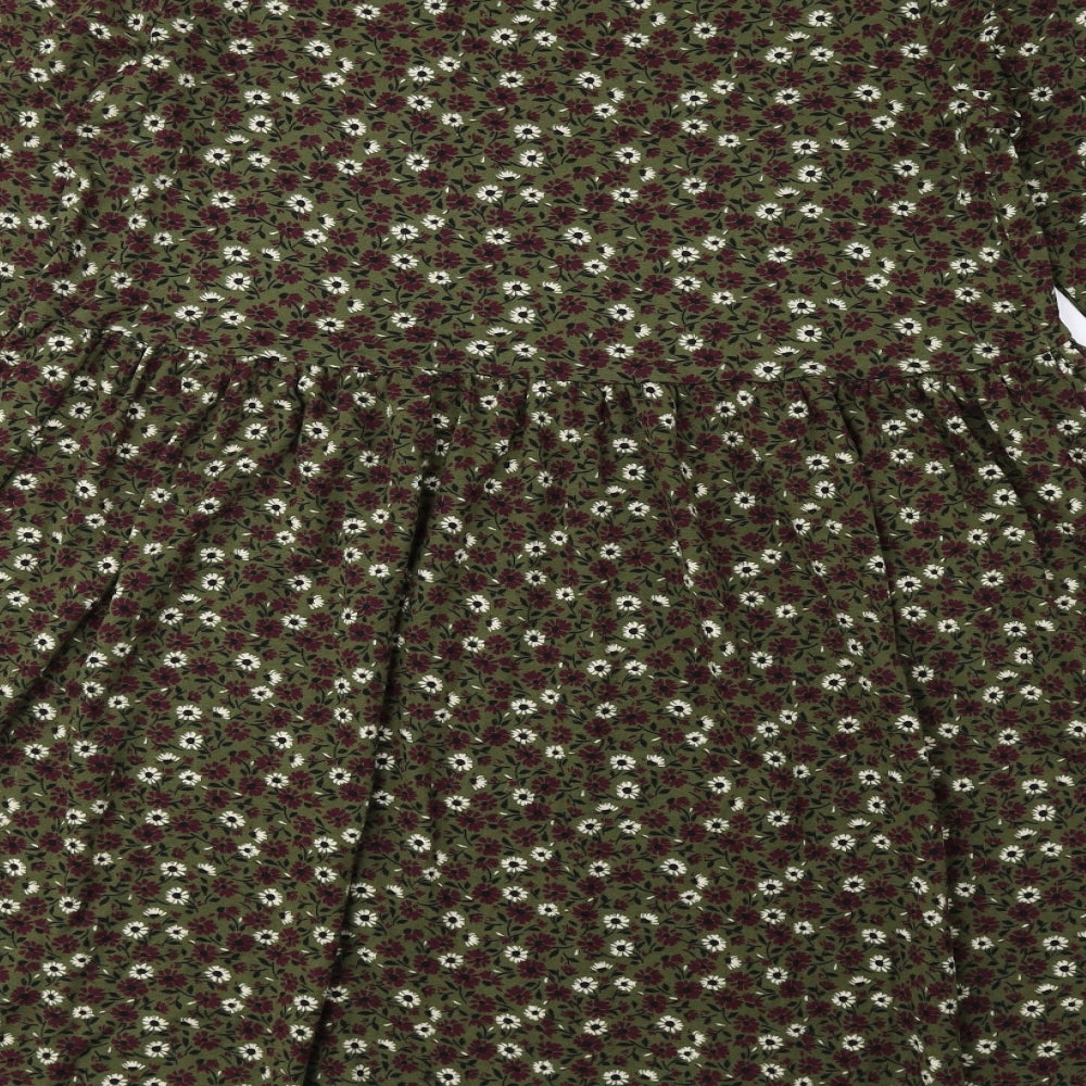 New Look Womens Green Floral Polyester A-Line Size 10 Round Neck Pullover