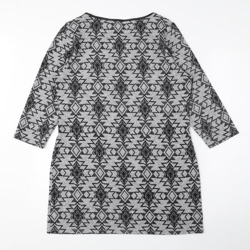 Marks and Spencer Womens Grey Round Neck Geometric Polyester Pullover Jumper Size 14