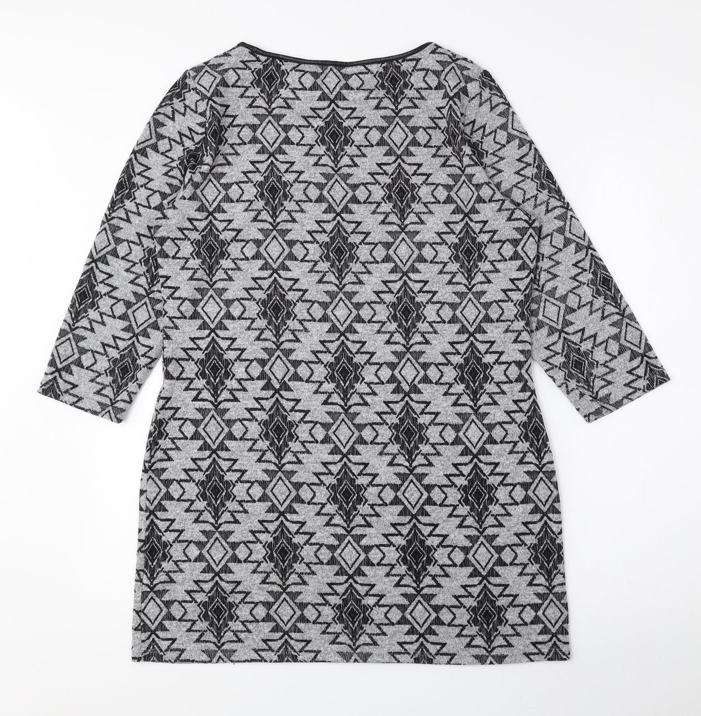 Marks and Spencer Womens Grey Round Neck Geometric Polyester Pullover Jumper Size 14