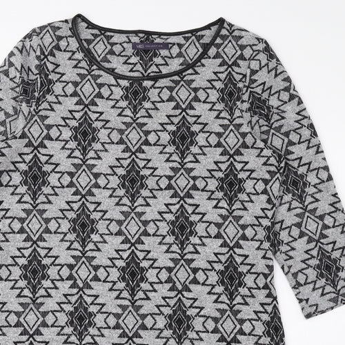 Marks and Spencer Womens Grey Round Neck Geometric Polyester Pullover Jumper Size 14