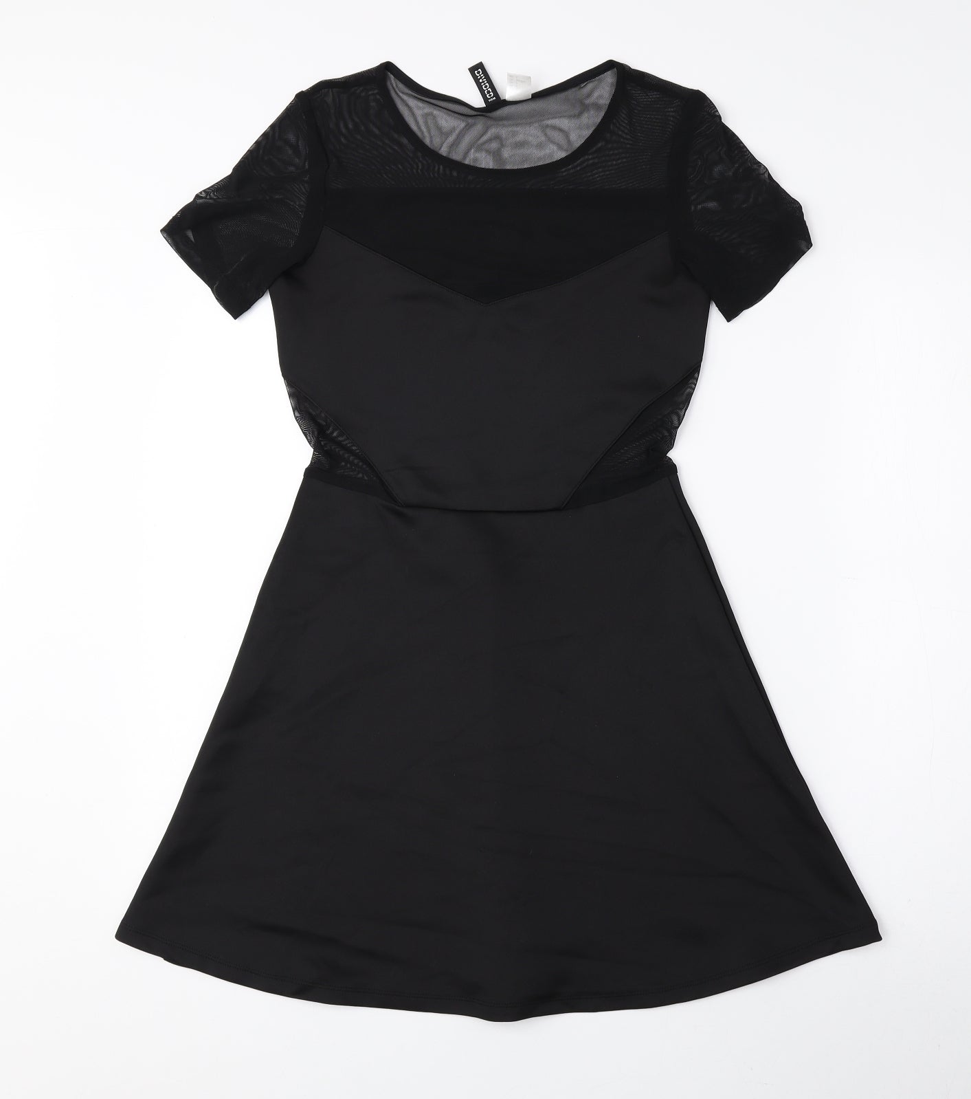 Divided by H&M Womens Black Polyester Skater Dress Size 10 Round Neck Pullover