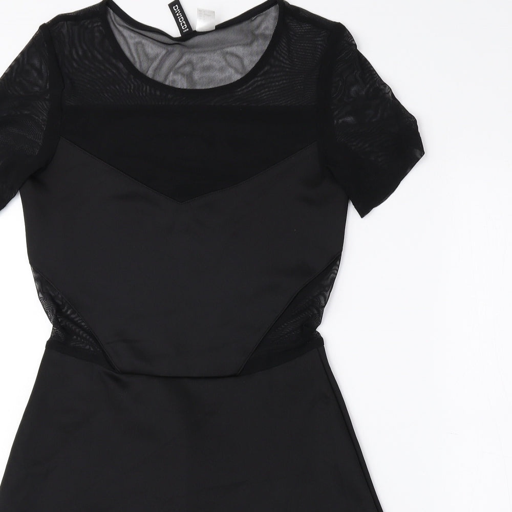 Divided by H&M Womens Black Polyester Skater Dress Size 10 Round Neck Pullover