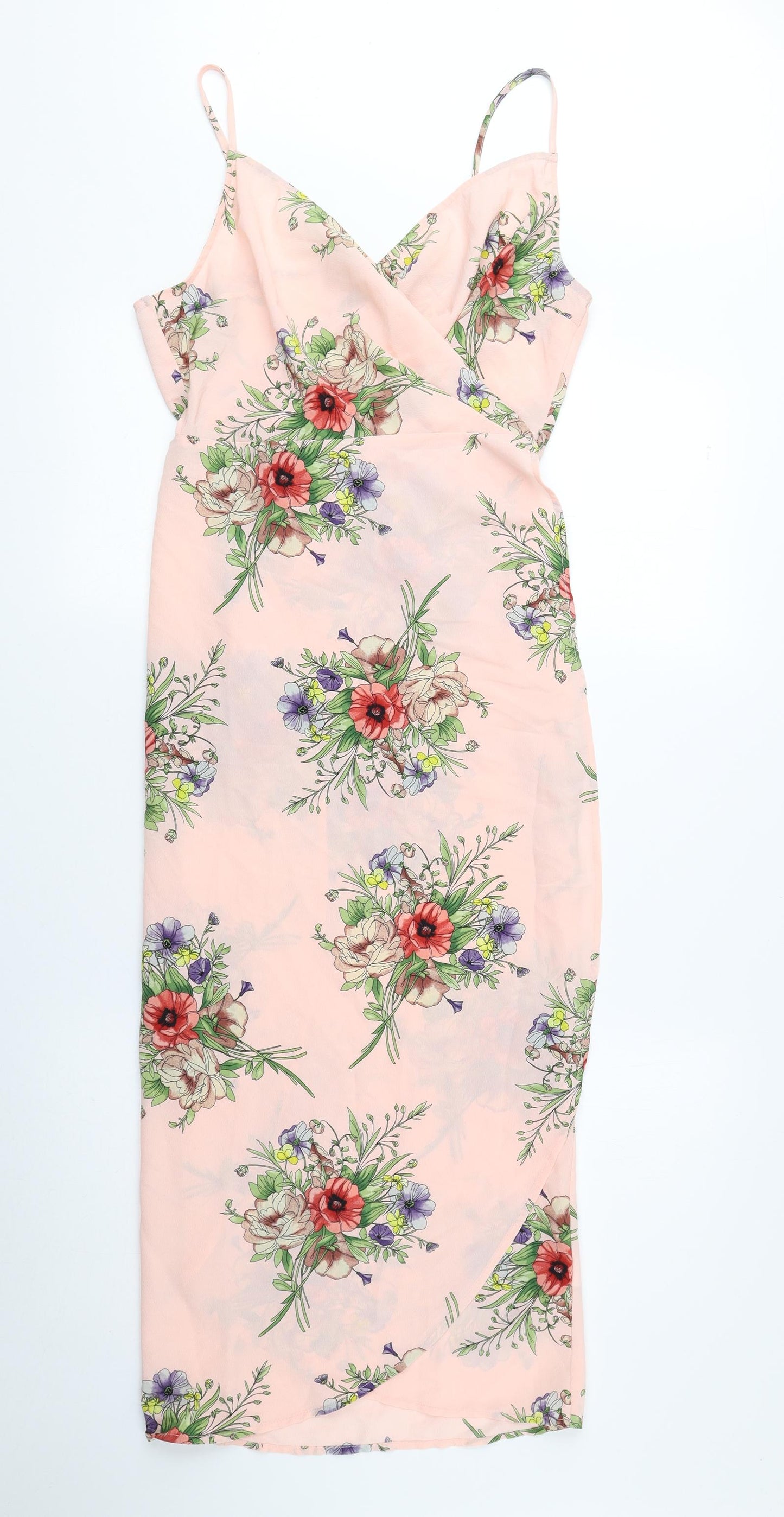 Topshop Womens Pink Floral Polyester Wrap Dress Size 10 Sweetheart Tie
