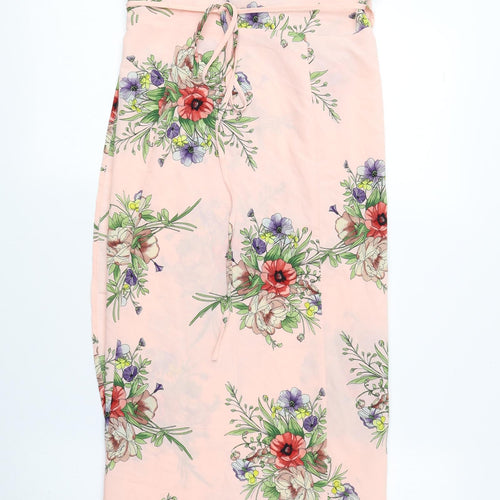 Topshop Womens Pink Floral Polyester Wrap Dress Size 10 Sweetheart Tie