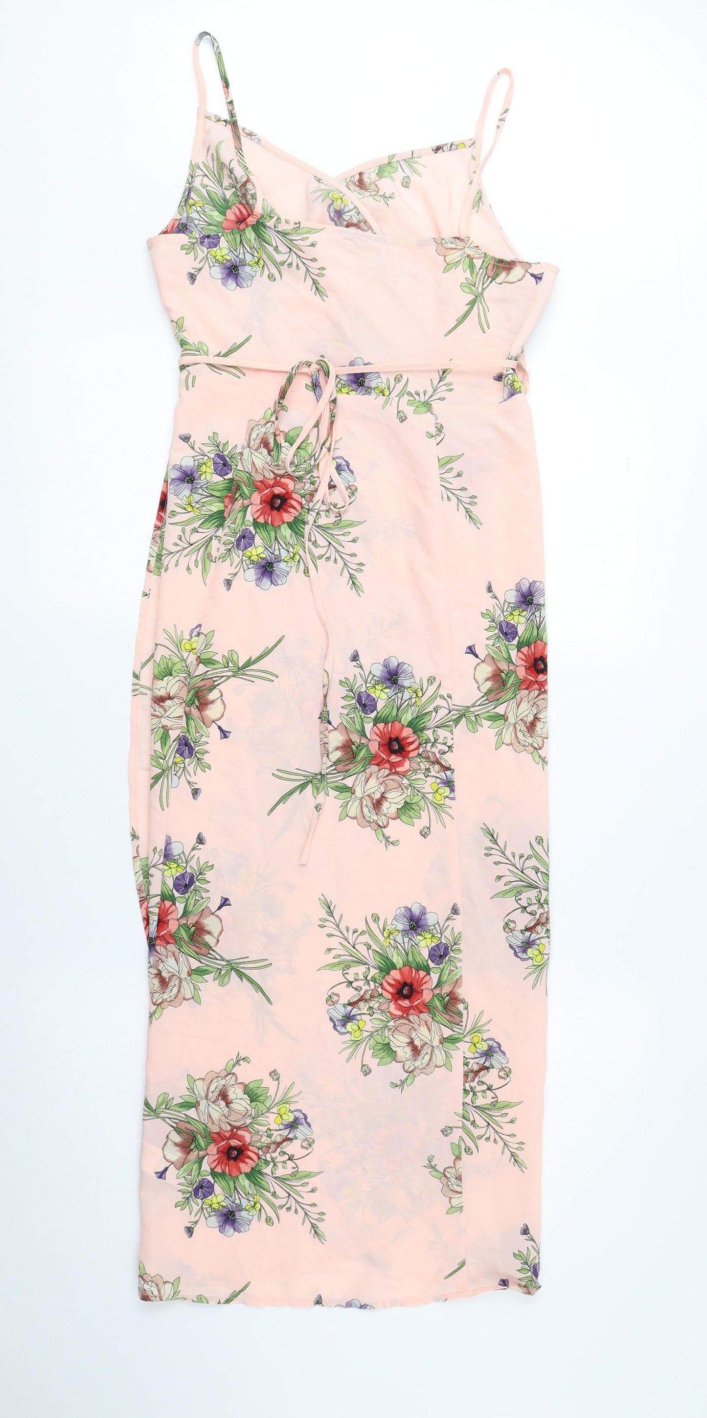 Topshop Womens Pink Floral Polyester Wrap Dress Size 10 Sweetheart Tie