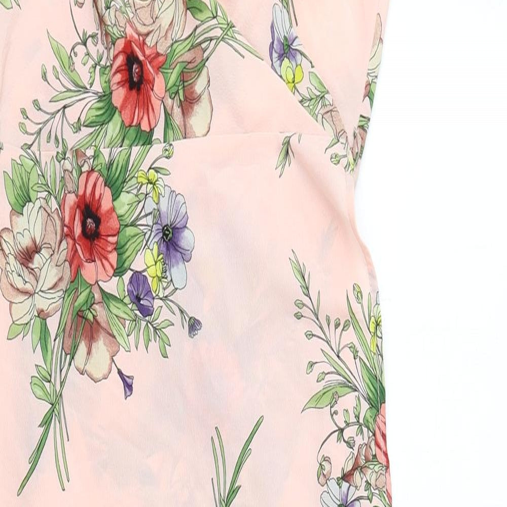 Topshop Womens Pink Floral Polyester Wrap Dress Size 10 Sweetheart Tie