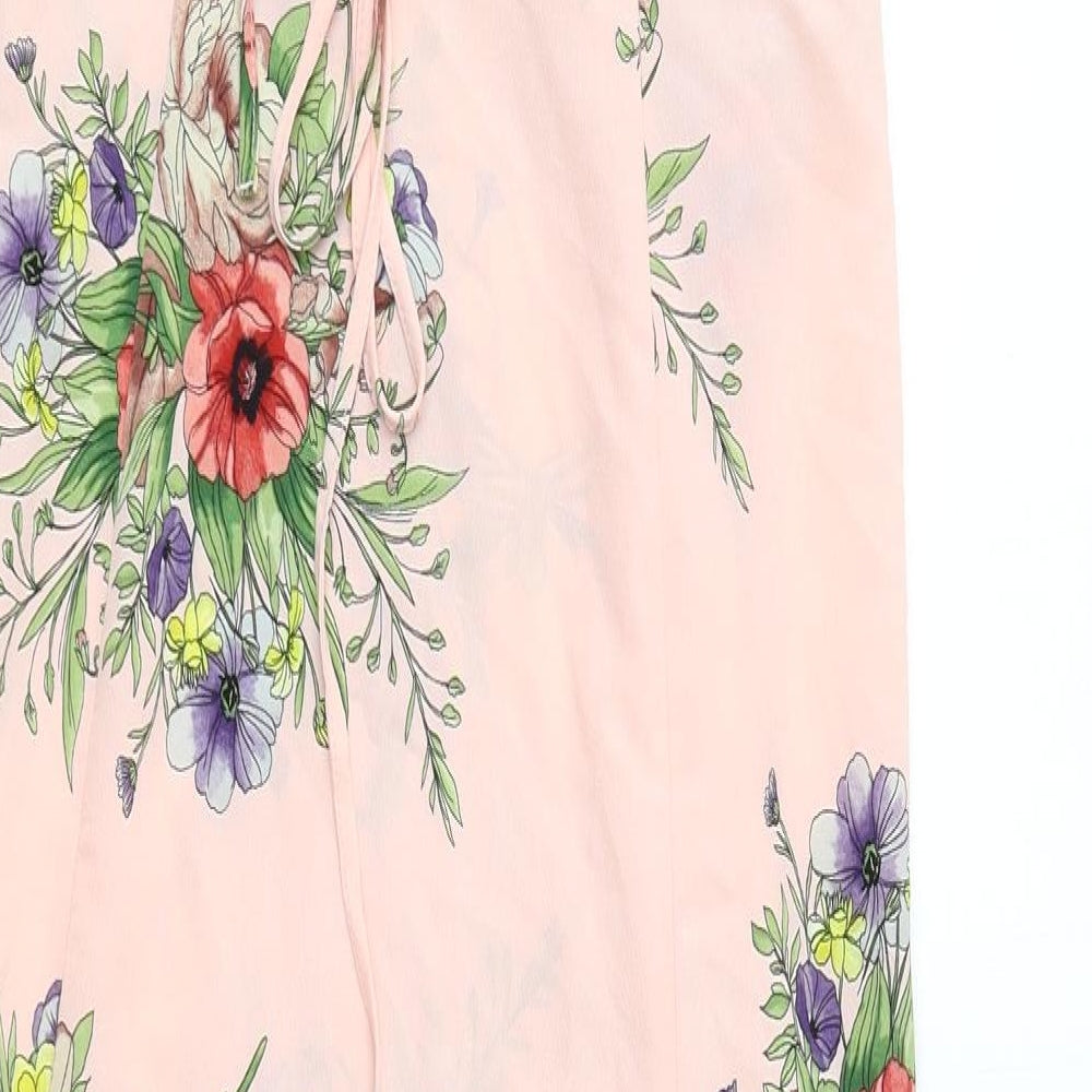 Topshop Womens Pink Floral Polyester Wrap Dress Size 10 Sweetheart Tie