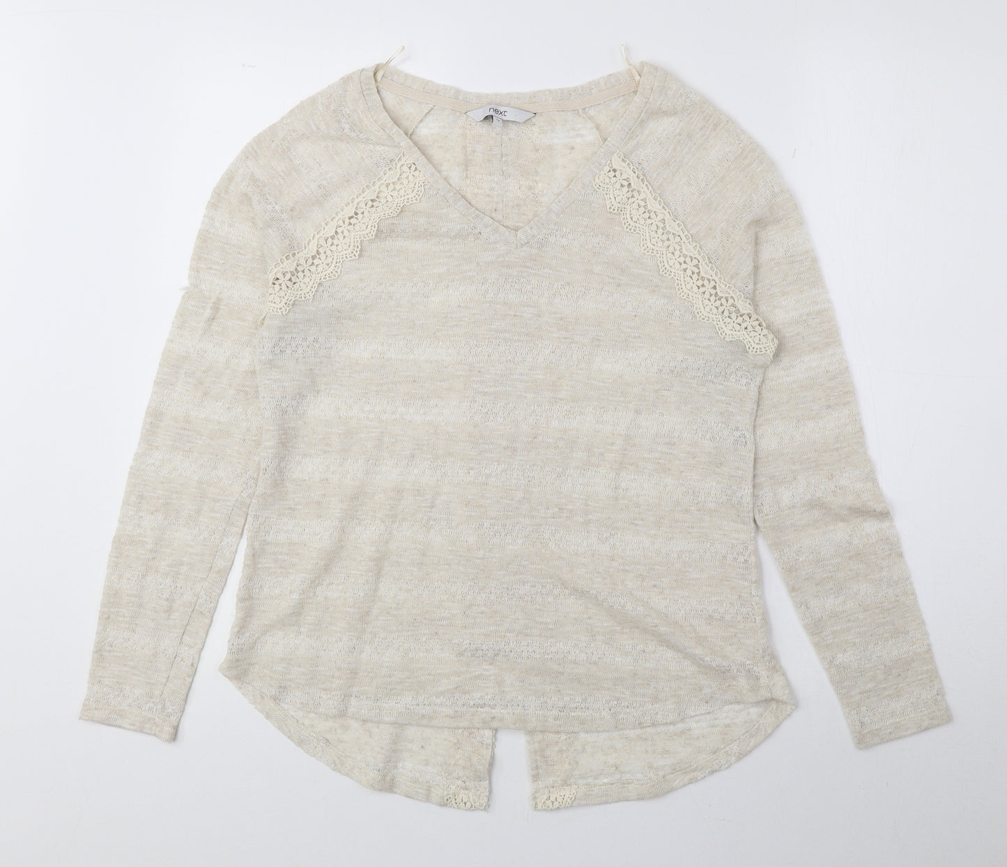 NEXT Womens Beige V-Neck Polyester Pullover Jumper Size 12 - Lace Detail