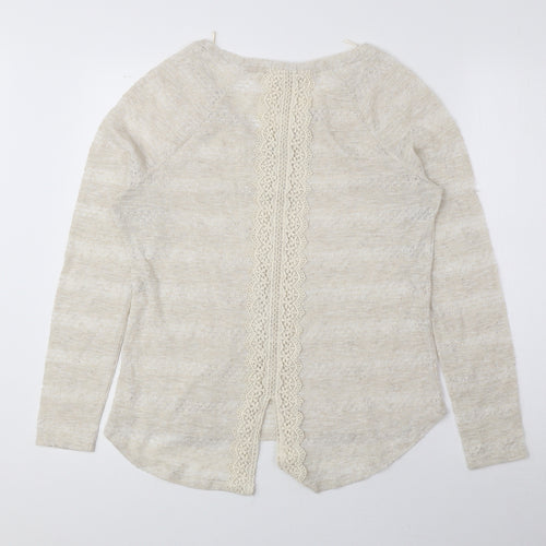 NEXT Womens Beige V-Neck Polyester Pullover Jumper Size 12 - Lace Detail