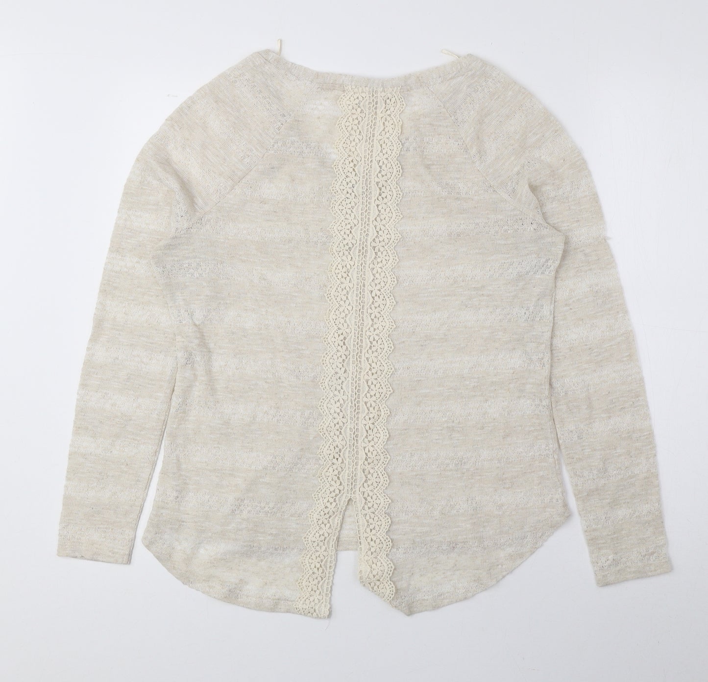 NEXT Womens Beige V-Neck Polyester Pullover Jumper Size 12 - Lace Detail