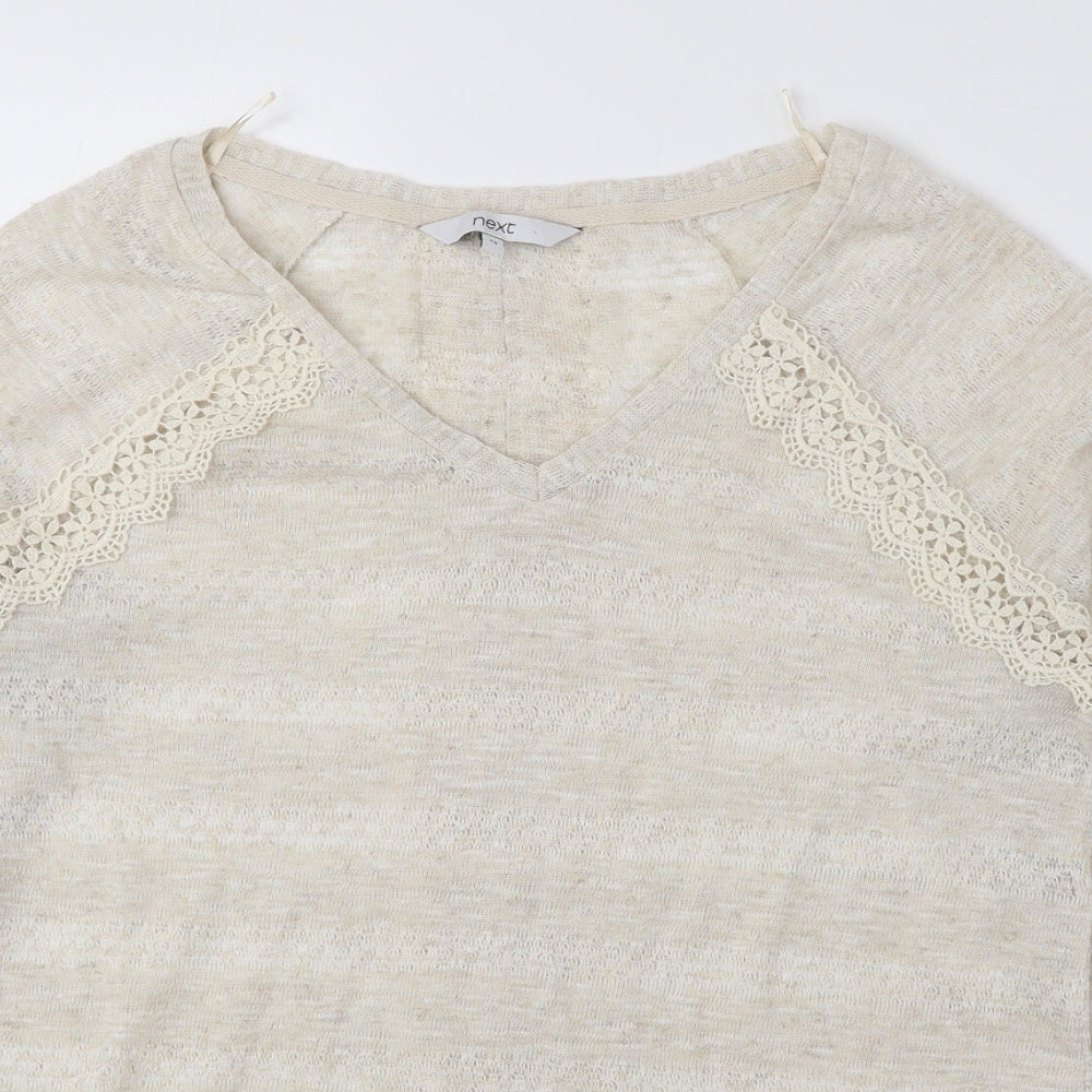 NEXT Womens Beige V-Neck Polyester Pullover Jumper Size 12 - Lace Detail