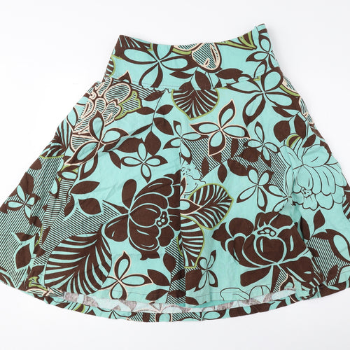 H&M Womens Brown Floral Linen Flare Skirt Size 10 Zip