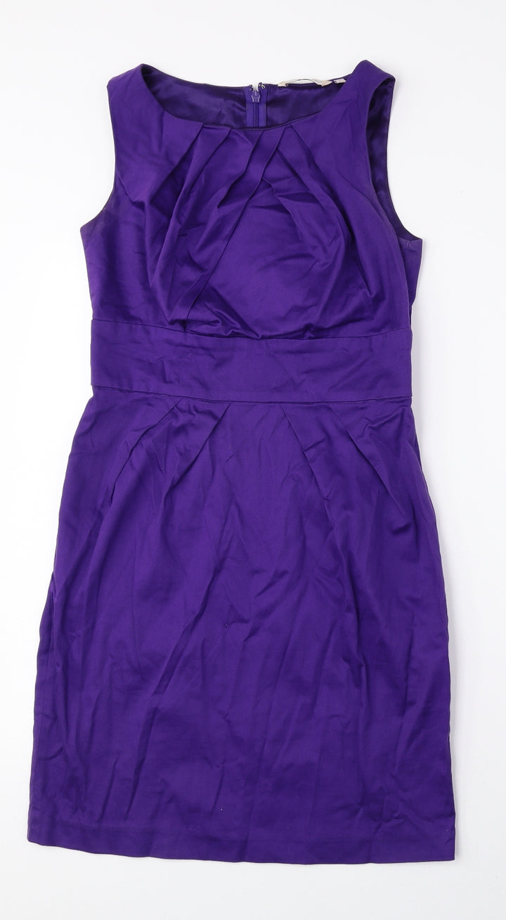New Look Womens Purple Cotton A-Line Size 8 Boat Neck Zip