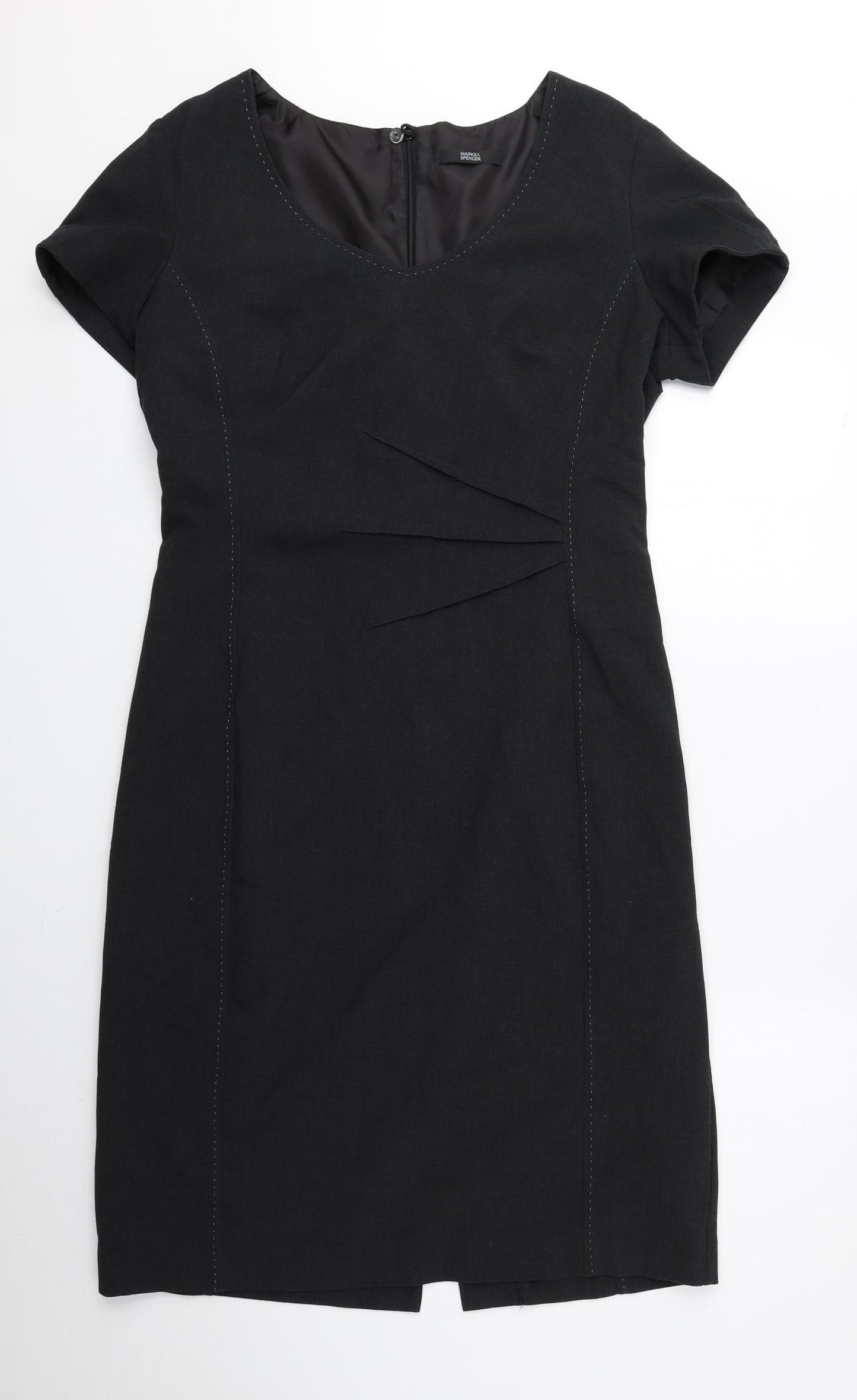 Marks and Spencer Womens Grey Polyester A-Line Size 14 Scoop Neck Zip - Slit
