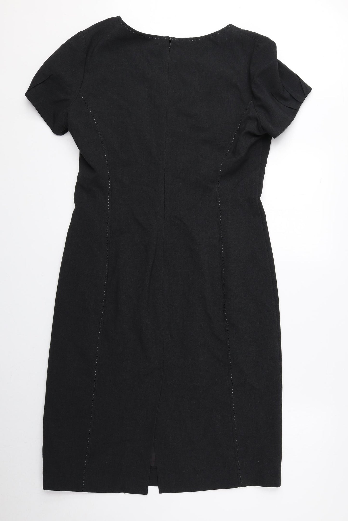 Marks and Spencer Womens Grey Polyester A-Line Size 14 Scoop Neck Zip - Slit