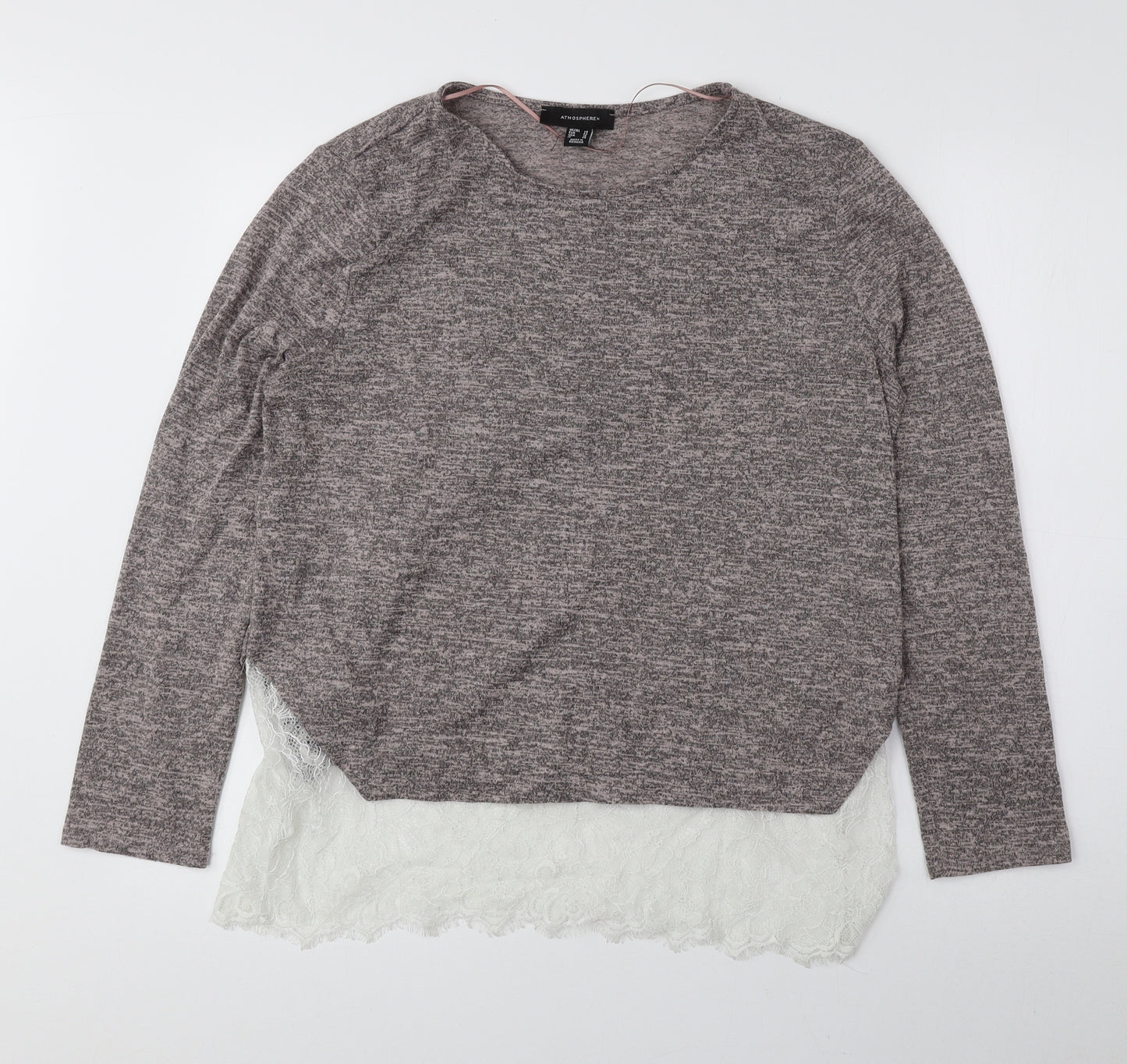 Atmosphere Womens Grey Round Neck Polyester Pullover Jumper Size 14 - Lace Detail