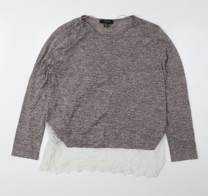 Atmosphere Womens Grey Round Neck Polyester Pullover Jumper Size 14 - Lace Detail