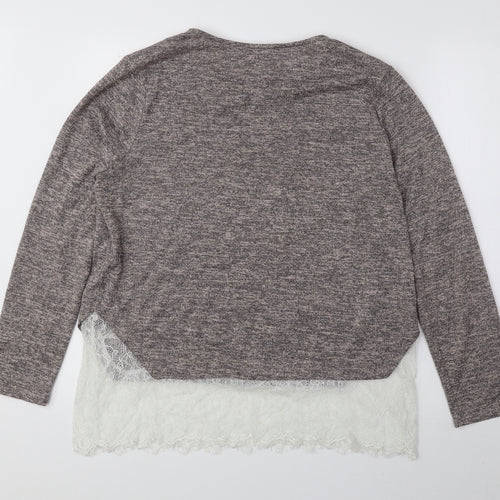 Atmosphere Womens Grey Round Neck Polyester Pullover Jumper Size 14 - Lace Detail
