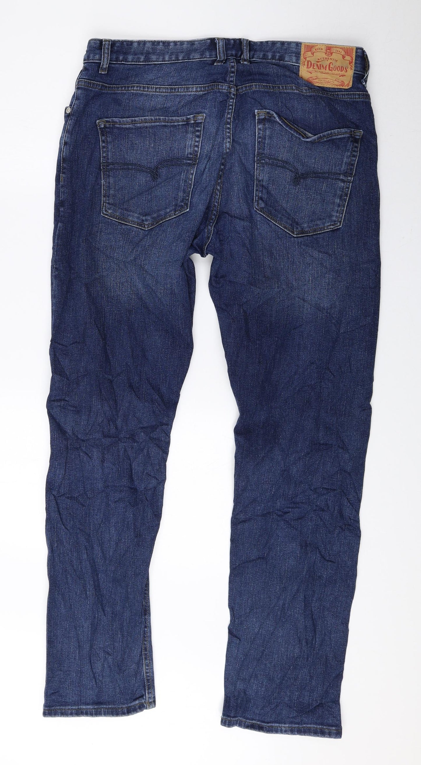 NEXT Mens Blue Cotton Tapered Jeans Size 34 L29 in Slim Zip