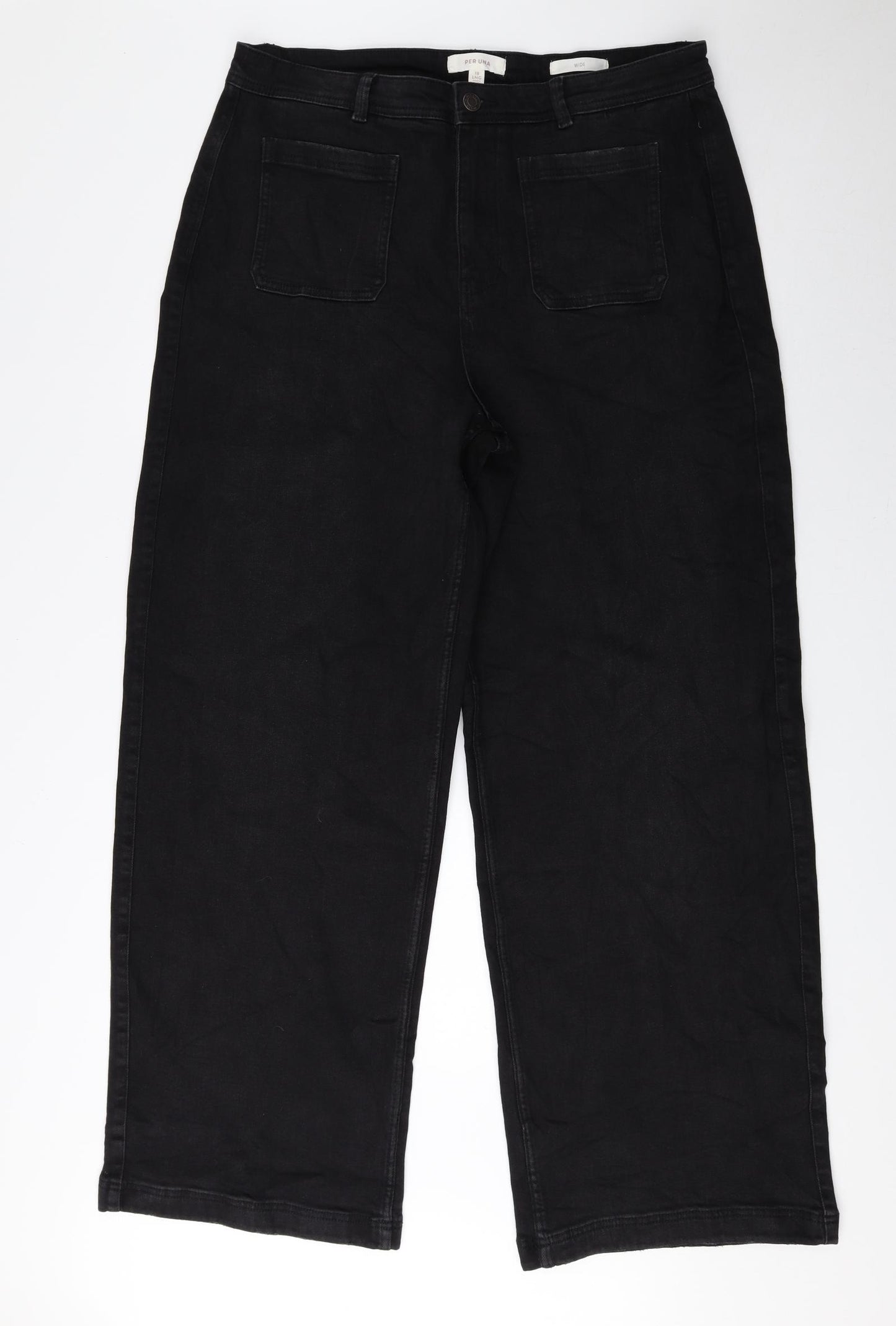 Per Una Womens Black Cotton Wide-Leg Jeans Size 18 L30.5 in Regular Zip
