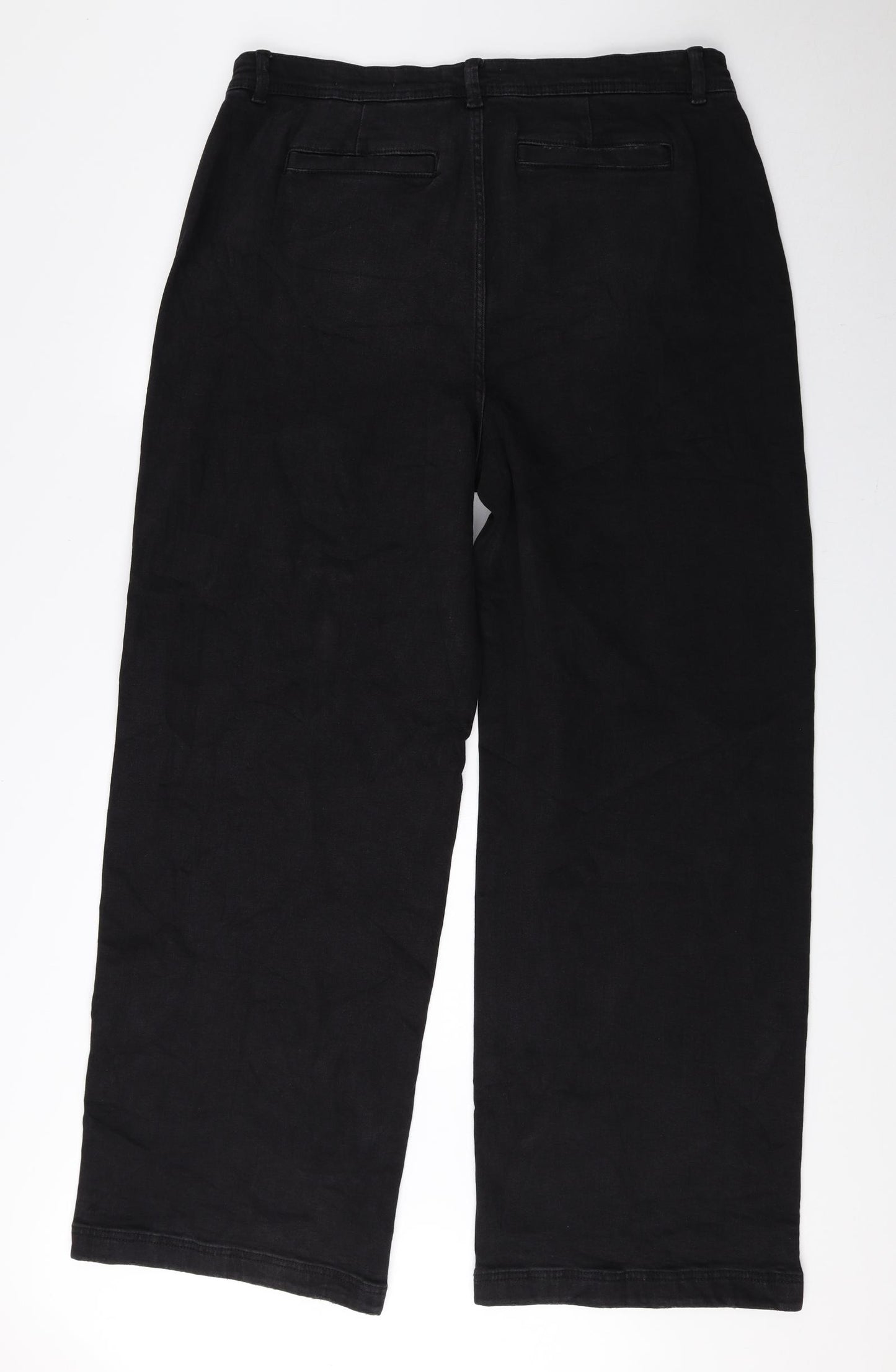 Per Una Womens Black Cotton Wide-Leg Jeans Size 18 L30.5 in Regular Zip