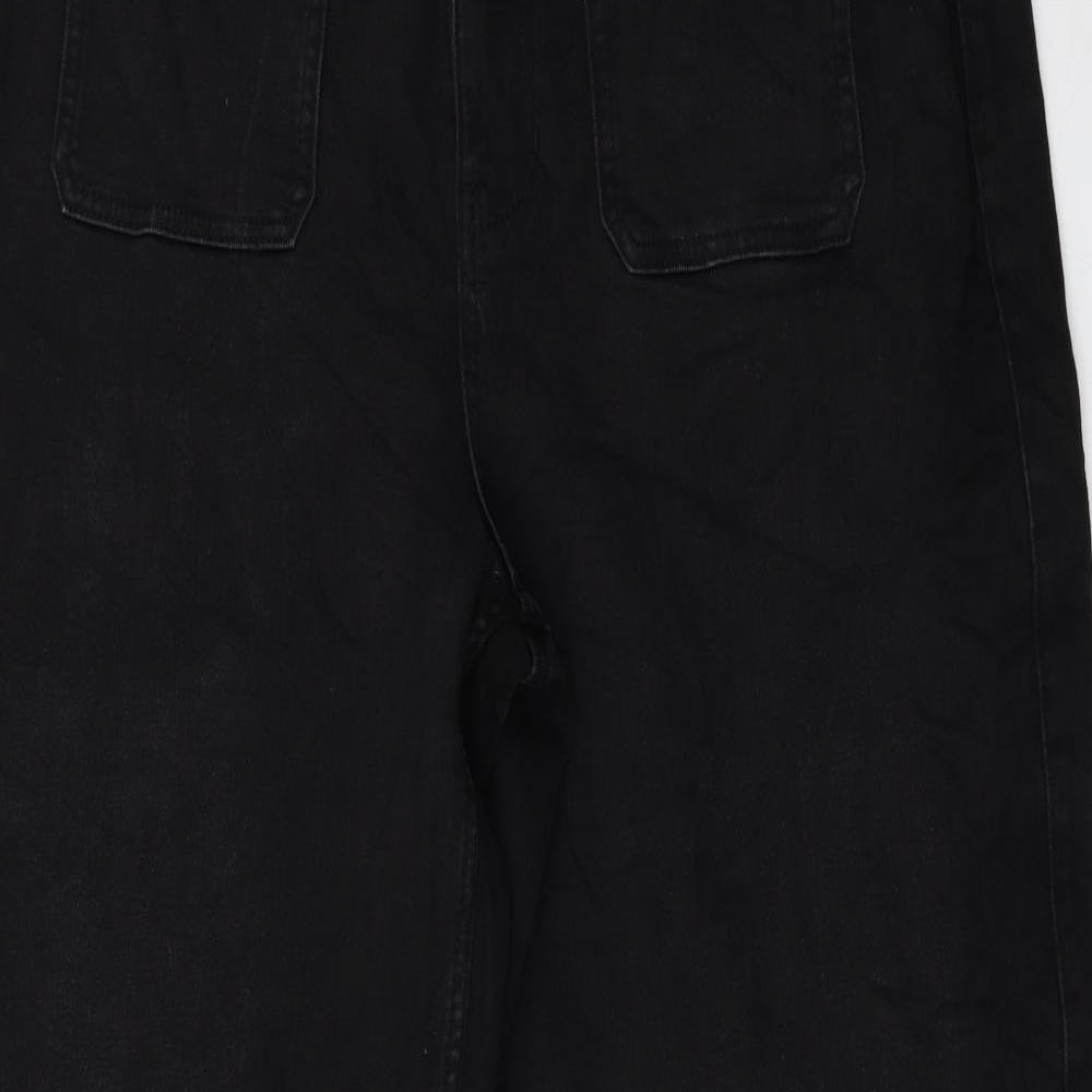 Per Una Womens Black Cotton Wide-Leg Jeans Size 18 L30.5 in Regular Zip