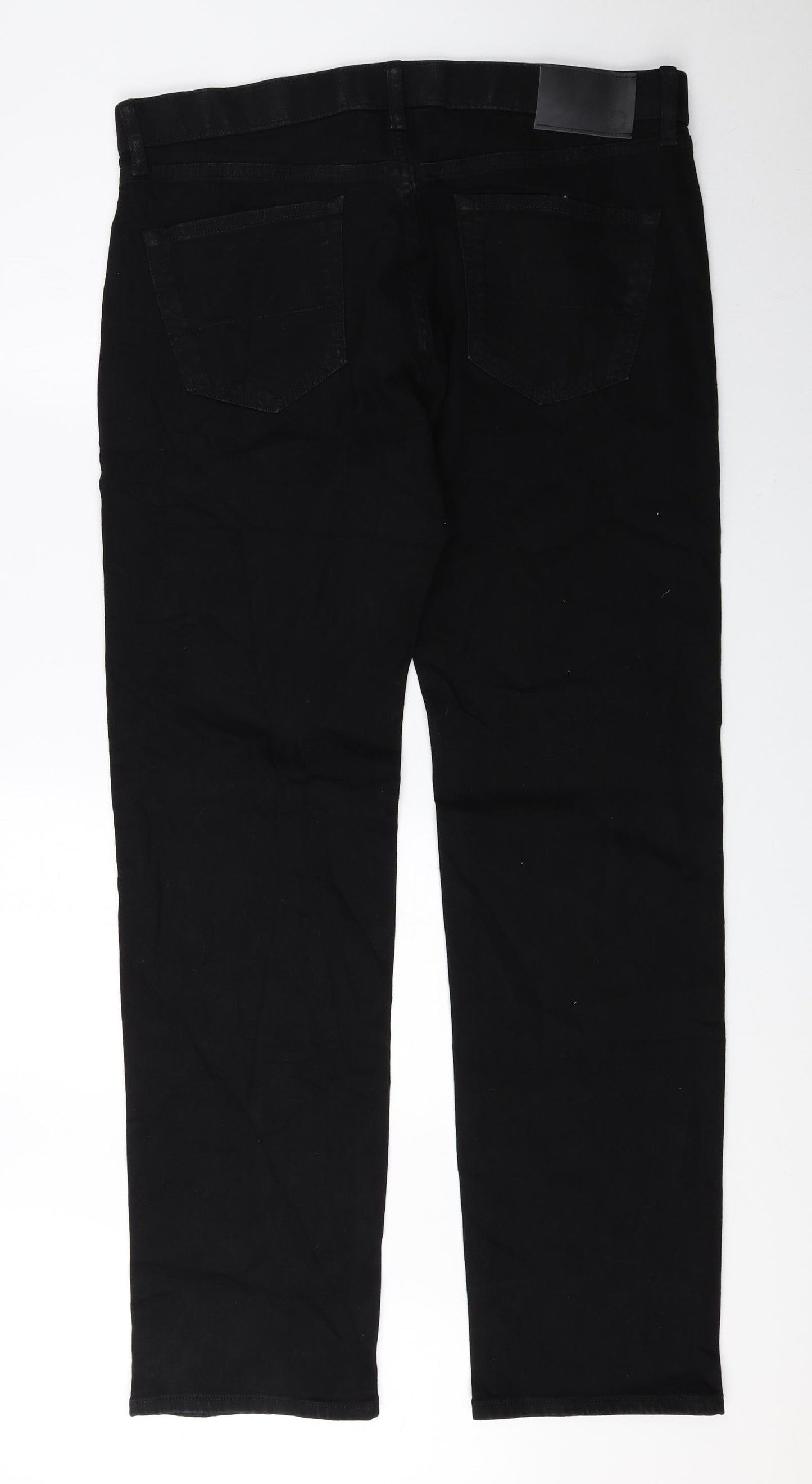 Marks and Spencer Mens Black Cotton Straight Jeans Size 36 in L33 in Regular Zip