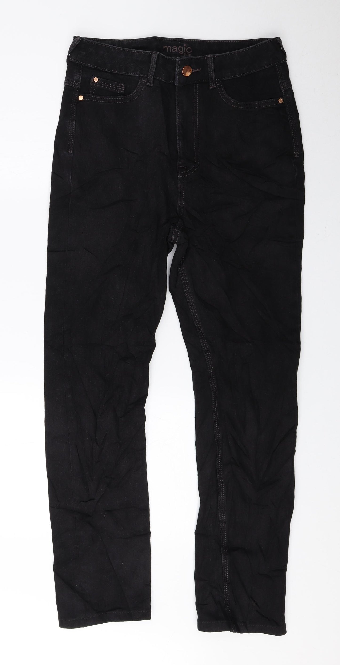 Marks and Spencer Womens Black Cotton Tapered Jeans Size 10 L25.5 in Regular Zip