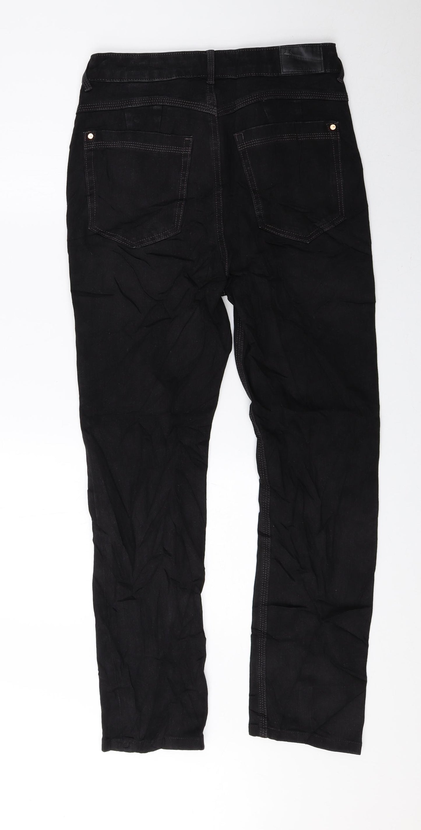 Marks and Spencer Womens Black Cotton Tapered Jeans Size 10 L25.5 in Regular Zip