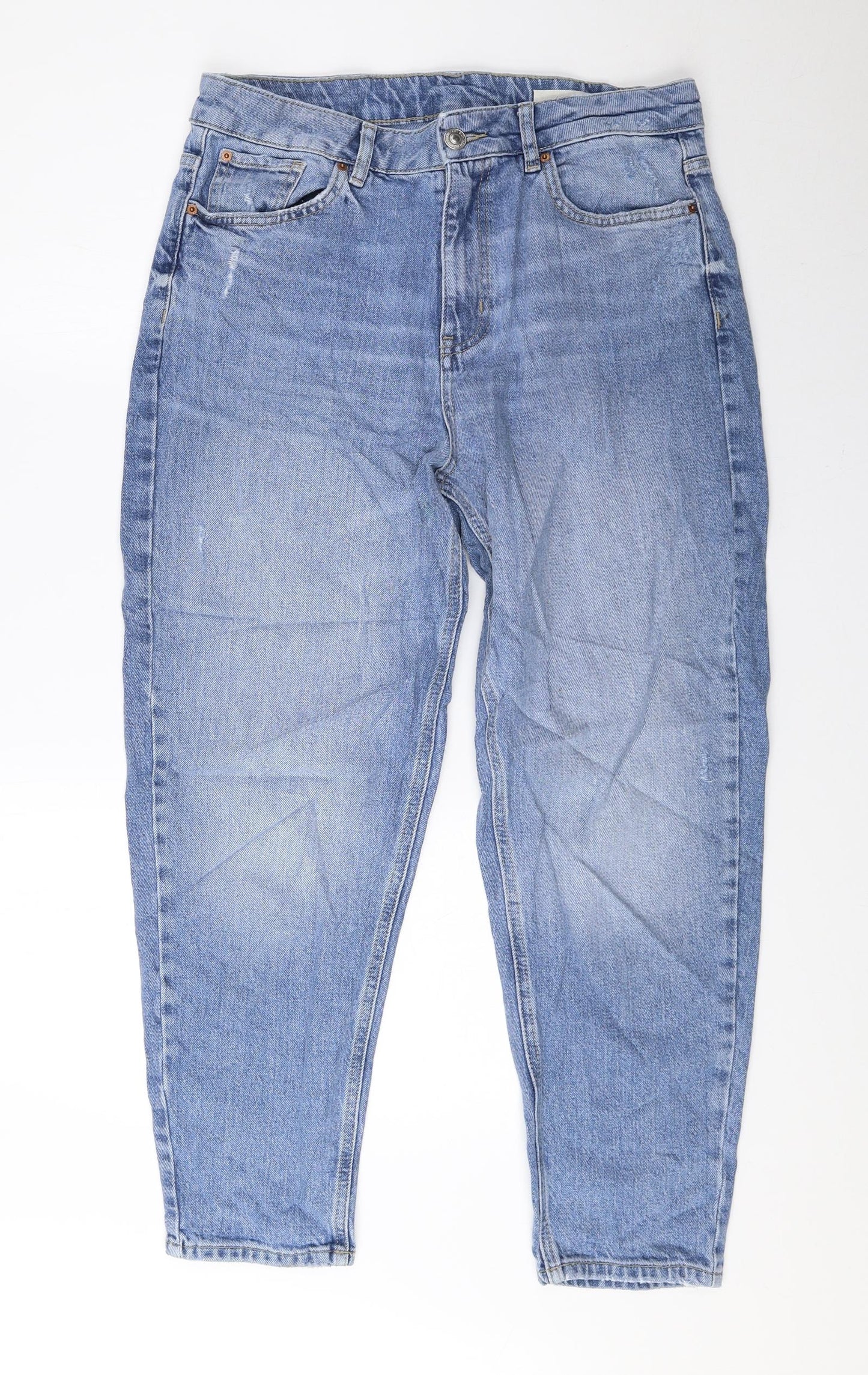 Marks and Spencer Womens Blue Cotton Mom Jeans Size 12 L24.5 in Regular Zip
