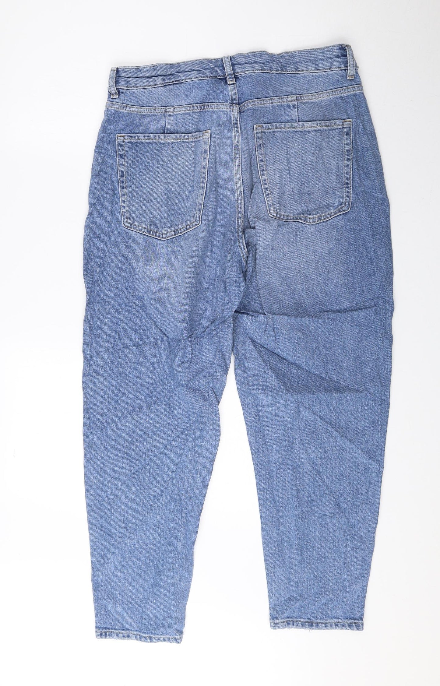 Marks and Spencer Womens Blue Cotton Mom Jeans Size 12 L24.5 in Regular Zip