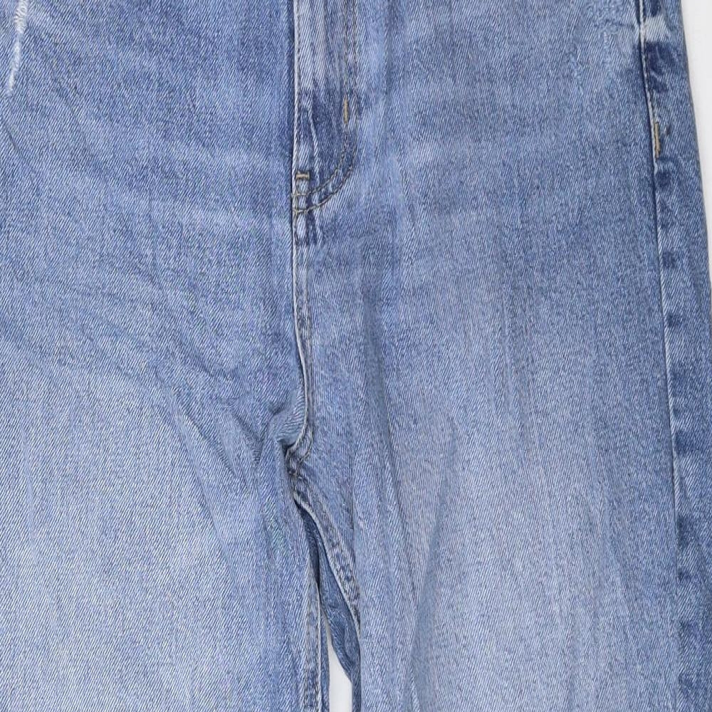 Marks and Spencer Womens Blue Cotton Mom Jeans Size 12 L24.5 in Regular Zip